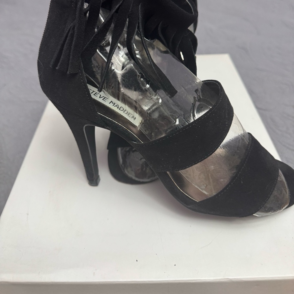Steve Madden Black Suede Heels with Fringe